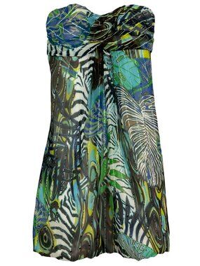 Vintage Caché Strapless Bubble Hem Dress Size 4 Zebra Tropical Print Mini Dress